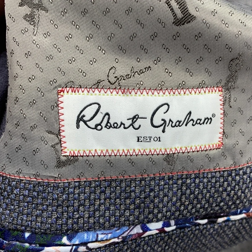 Robert Graham Downhill Sport Coat Mens 44 Wool Cashmere Zip Bib Suede Patch